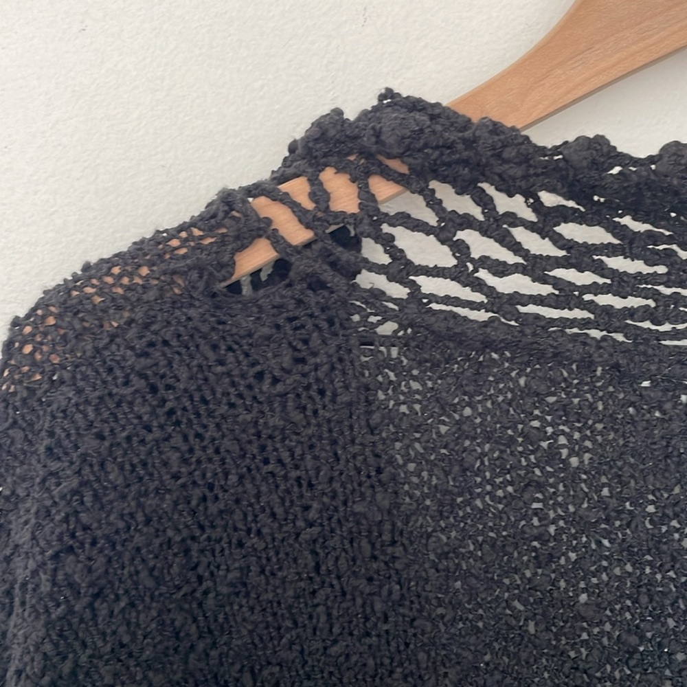 Carraig Donn | Irish Linen Cotton Hand Knit Boucle Crochet Lace Cardigan Large - Picture 11 of 15